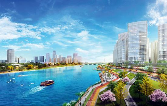  北京市规划国土委展示的北京城市副中心北运河岸线效果图。图/新华