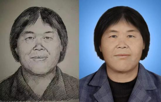 　　公安部儿童失踪信息紧急发布平台官方微博发布消息称，网络上流传的“梅姨”的第二张画像非官方公布信息，山东画像专家林宇辉称画像是其应广东增城警方邀请所作，但目前增城警方暂未回应是否曾邀请专家画像。左图为林宇辉所作画像，右图为彩色版电脑画像。受访者供图