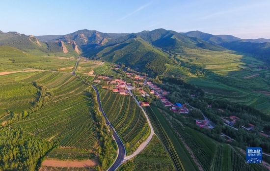 这是内蒙古赤峰市喀喇沁旗马鞍山村景色（2019年7月15日摄，无人机照片）。新华社记者 刘磊 摄