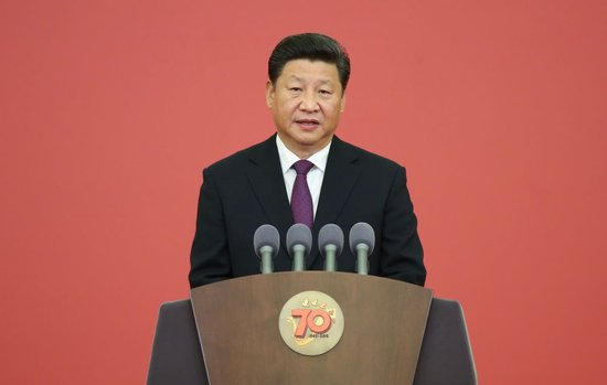 2015年9月，中国人民抗日战争胜利70周年纪念章颁发仪式在北京人民大会堂隆重举行。习近平总书记发表重要讲话。新华社记者 庞兴雷 摄