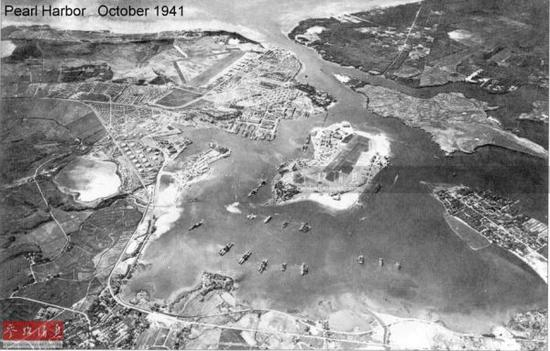 图为1941年10月，夏威夷珍珠港，美海军基地航拍图。