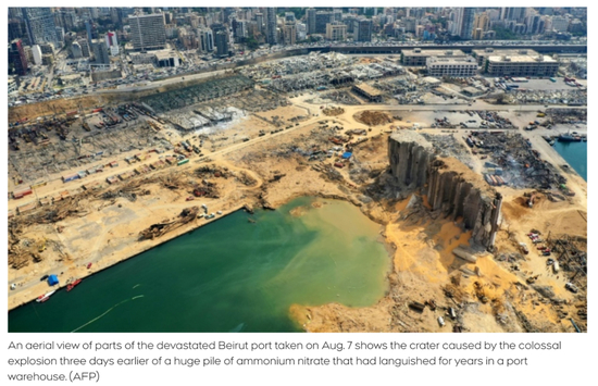 黎巴嫩爆炸事件后的现场。/&nbsp;法新社网站截图