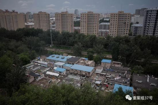 　　▲“癌症宾馆”距离北大肿瘤医院不足500米，地处公园旁边，清一色的自建平房，被西三环和四环夹在中间，被周围的树柏包围，从上空往下看，它是高楼林立中的洼地。&nbsp;&nbsp;&nbsp;&nbsp;实习生 陈婉婷 摄