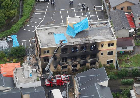 7月18日，在日本京都市，京都动画纵火案火灾现场。&nbsp; 新华社 资料图