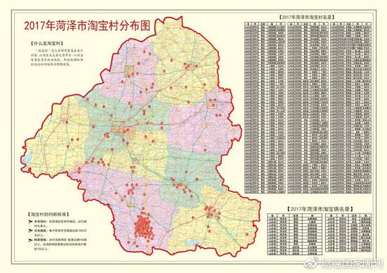 2017年，菏泽全市的淘宝村、淘宝镇分布。星星之火，已然燎原