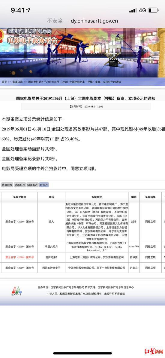 图据国家电影局电影备案公示截图