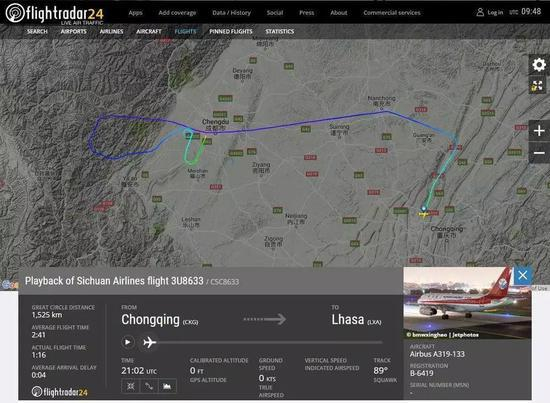 ▷川航3U8633飞行轨迹