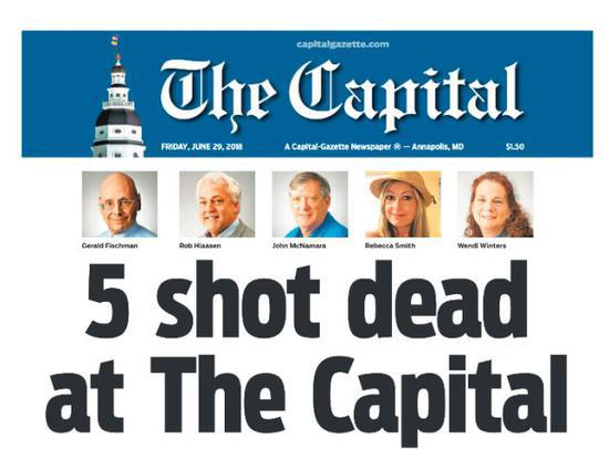 ▲当地时间29日出版的《首府公报》头版为该起枪击案的专题报道