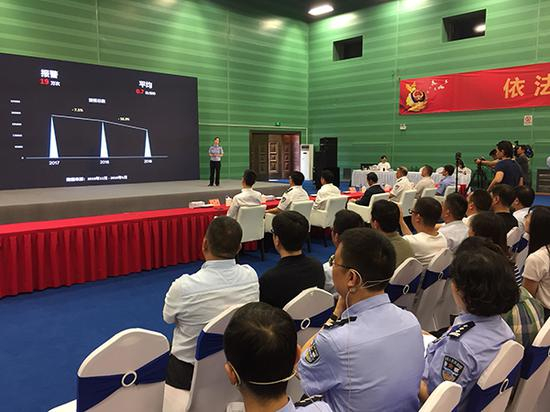 　　中央扫黑除恶专项斗争第16督导组第8小组再次前往闵行公安分局，出席了闵行区平安指数发布会。澎湃新闻记者 俞凯 图