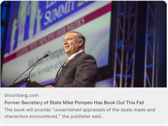 美国前国务卿蓬佩奥将于今年秋天出书。&nbsp; 社交媒体截图