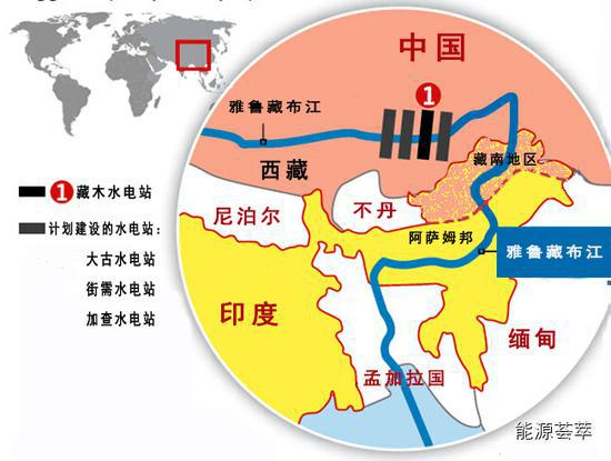 雅鲁藏布江藏木附近水电站示意图