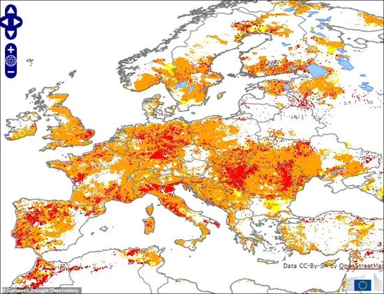 欧洲高温持续数周，部分地区发布了“红色”警告。图自《每日邮报》