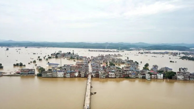 ▲7月11日，江西鄱阳县油墩街镇洪涝景象。新京报记者 王飞 摄影