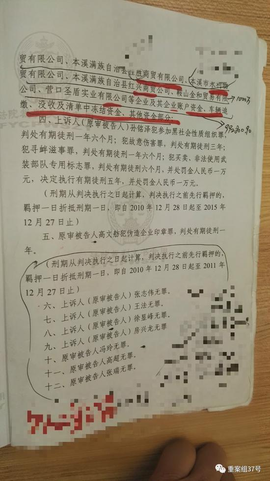 ▲高超与多名涉案被告人终审无罪判决书。 新京报记者 王巍 摄