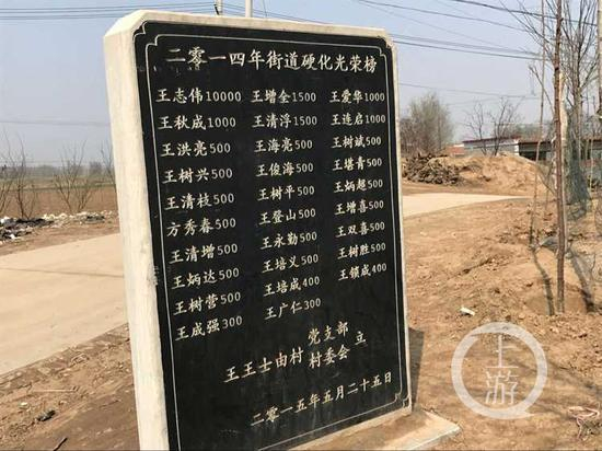 2014年，王志伟为家长道路硬化捐款一万元，被纪录在功德碑上。