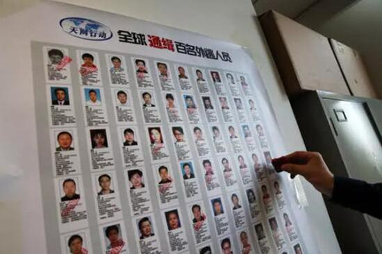 中央追逃办里挂着的“全球通缉百名外逃人员”名单。