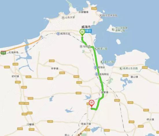 ▲起点为陶家夼隧道，终点为中世韩国国际学校。截自百度地图