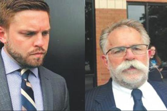 　　律师汤姆·布鲁诺（右），左为嫌疑人另一位辩护律师艾文斯·布鲁诺，他是汤姆·布鲁诺的儿子。中国青年网 图