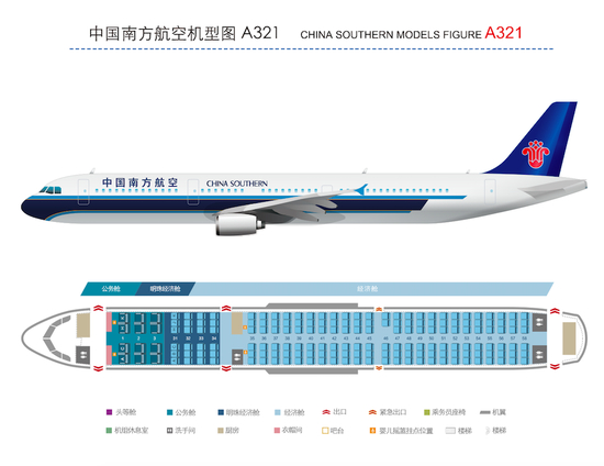 图为南方航空公司官网显示的空客A321机型图