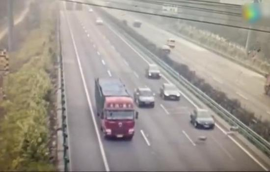 司机看到羊后，紧急刹车。 视频截图