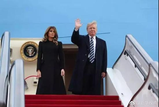 ▲美国总统特朗普抵达北京。新华社 发