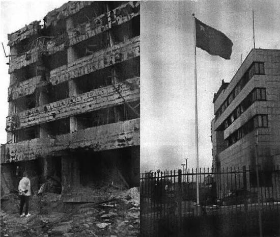 被炸后和被炸前的中国大使馆 图源：prop1.org