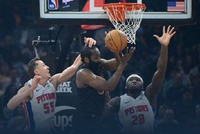 骑士终结活塞3连胜 哈登18+6+7 坎宁安16中4 杜伦24+13