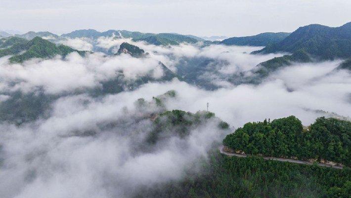 湖北保康梨花山苍茫云海如柔纱