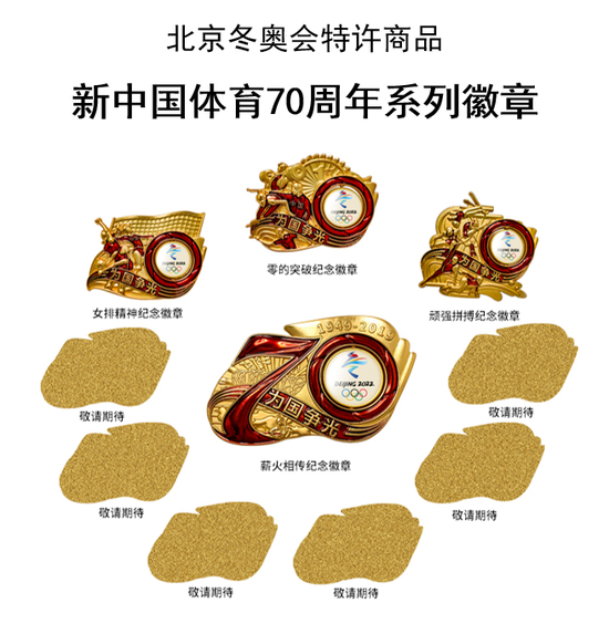 “新中国体育70周年”主题系列徽章。北京冬奥组委供图