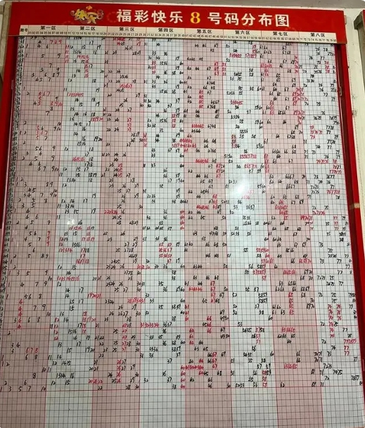 南昌一彩票店内的“快乐8”往期中奖趋势图，图中有12-16的五连号，也有38-43的六连号。图/九派新闻　徐鸣