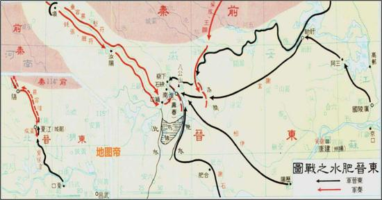 淝水大战态势图（图源：地图帝）