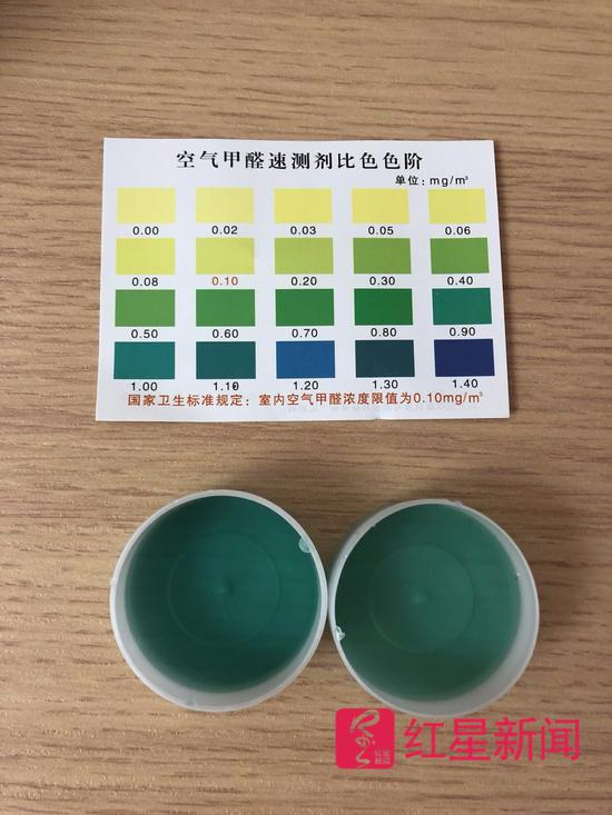▲陈女士测试房间内甲醛，检测显示超标 &nbsp; 受访者供图