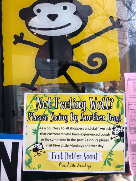 　　3月15日，家附近孩子喜欢去的玩具店，劝告身体不适的人下次再来。但是当天湾区颁布了更严格的封锁规定，下午就关门了。