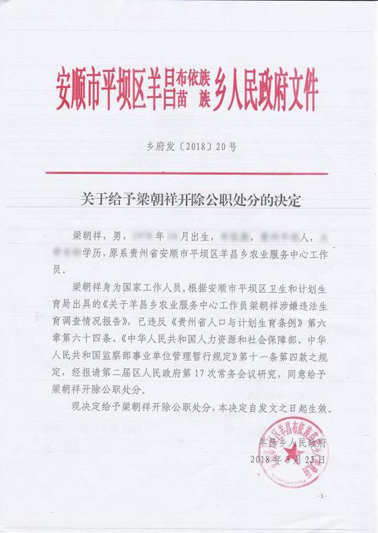《关于给予梁朝祥开出公职处分的决定》