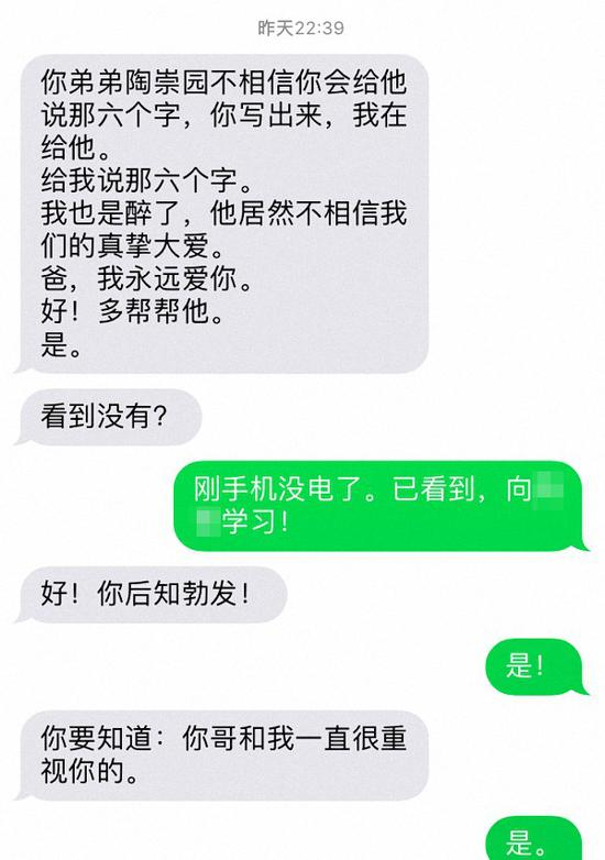 王庞和陶崇园的聊天记录。