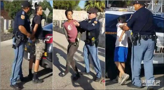 　　胡立安·萨塞洛（左）和雅各布·萨塞多（右），视频中可见警方还控制了另一位儿童，但他并没有出现在最终的通告中 视频截图