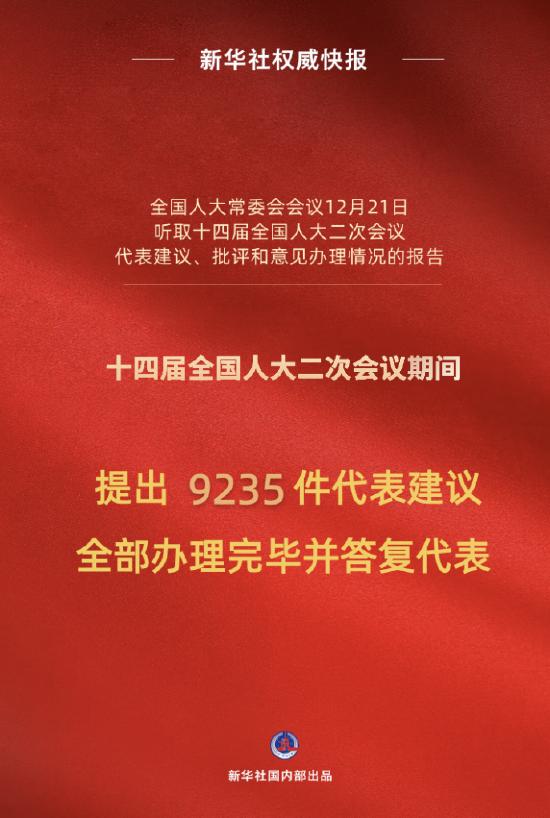 十四届全国人大二次会议9235件代表建议全部办理完毕