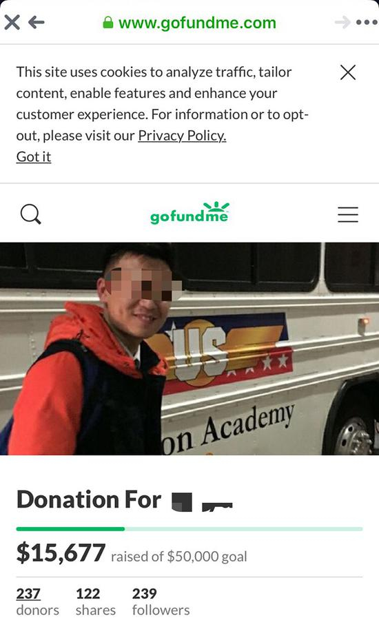邱小天逝世后，有人为其家人募款。来源：筹款网站gofundme截图