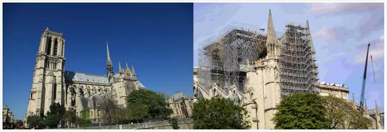 △ 巴黎圣母院火灾前后对比图