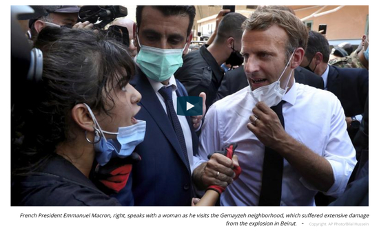 当地时间8月6日，法国总统马克龙访问黎巴嫩。/ 美联社