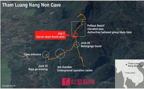 ▲红色标注地点为被困人员被发现的位置 &nbsp;图据CNN