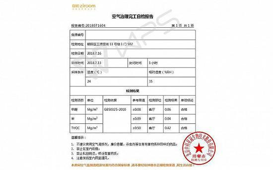 自如出示的检测报告