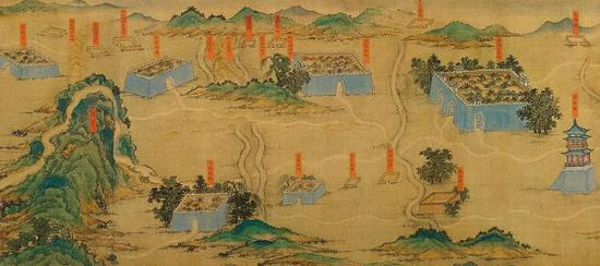 无款 设色绢本 《丝路山水地图》 局部