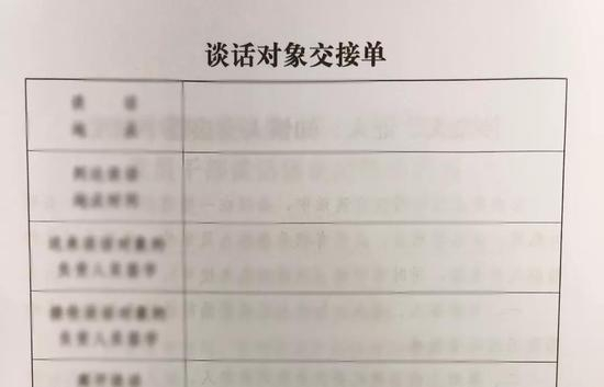 山西监委采取谈话措施时使用的谈话对象交接单