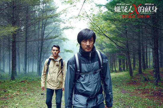 　　苏有朋导演的《嫌疑人X的献身》，改编自日本推理作家东野圭吾的同名畅销小说。物理教授唐川（上图左，王凯饰）在调查一桩杀人案时，重逢了同学好友、中学老师石泓（张鲁一饰）。随着调查的发展，唐川慢慢发现这位老友有着重大嫌疑，然而结局又令人震撼又扼腕。