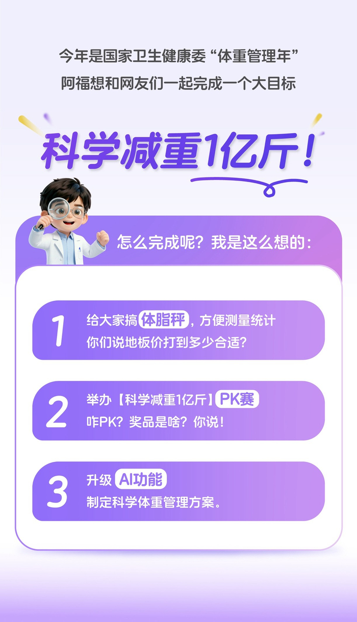 图：蚂蚁阿福发起“科学减重1亿斤”健康行动