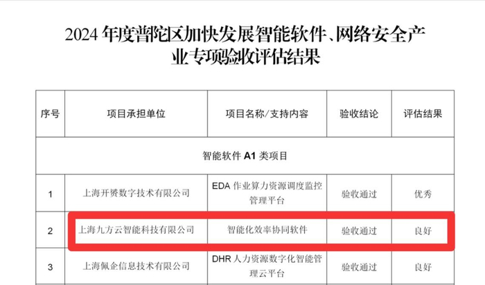 关于2024年度普陀区加快发展智能软件、网络安全产业专项验收评估结果的公示