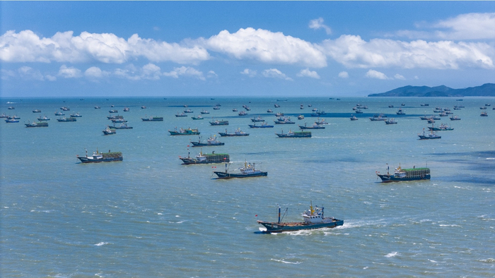 　　图：北纬35度至北纬26度30分之间的黄海、东海海域伏季休渔期正式结束，舟山渔船扬帆出海，开启开渔捕捞新航程