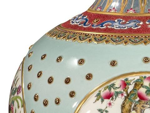 乾隆粉彩四开光花鸟纹描金天球瓶_新浪新闻