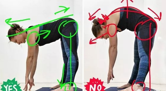 双脚要扎根，转动骨盆向前，延展脊柱